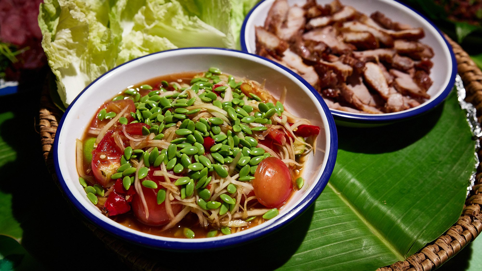 Som tam and grilled pork