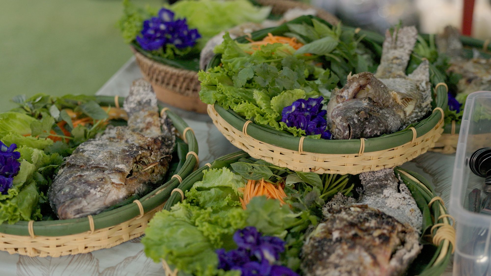 Fried fish with garden greens